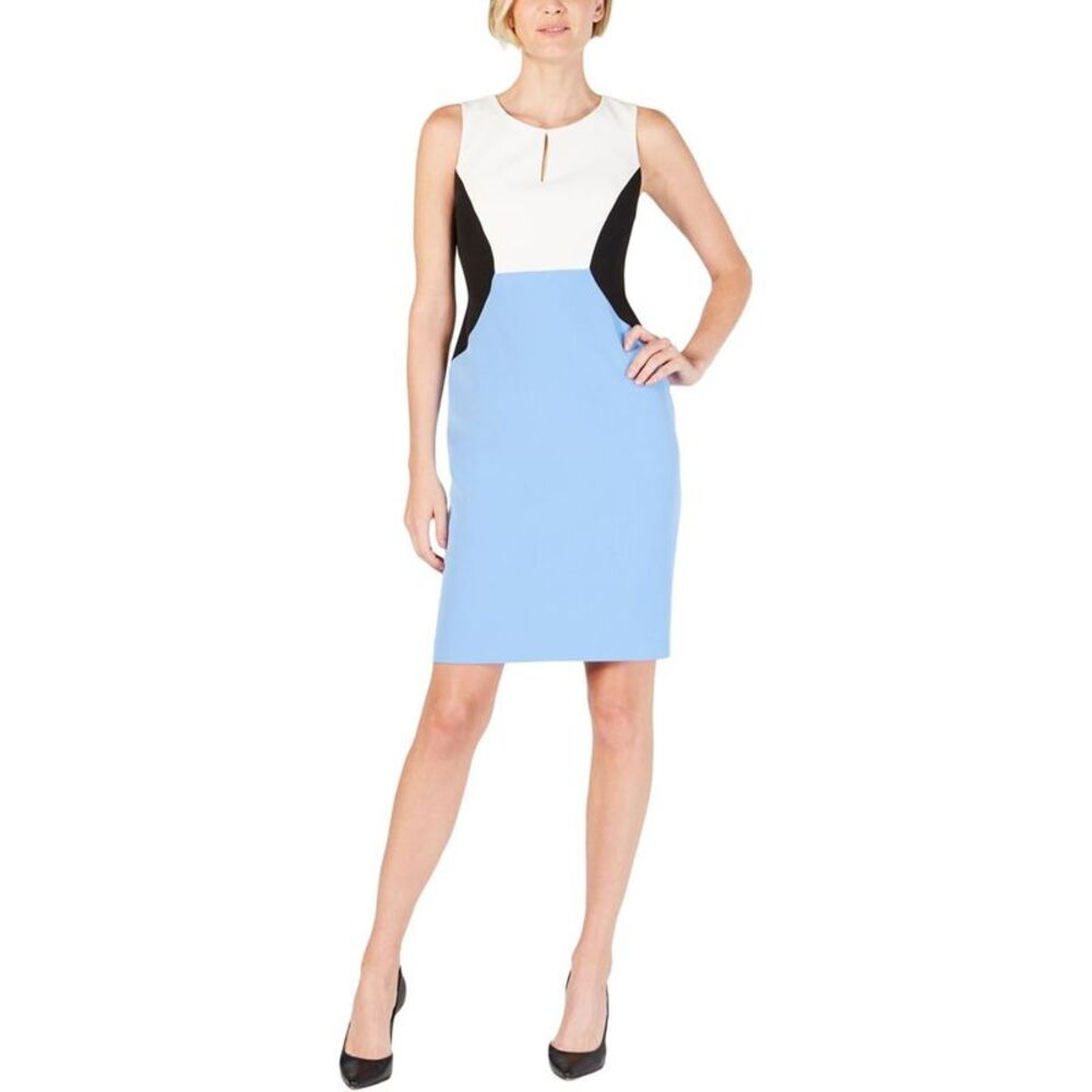 Kasper Colorblock Sheath Dress in White, Light Blue & Black